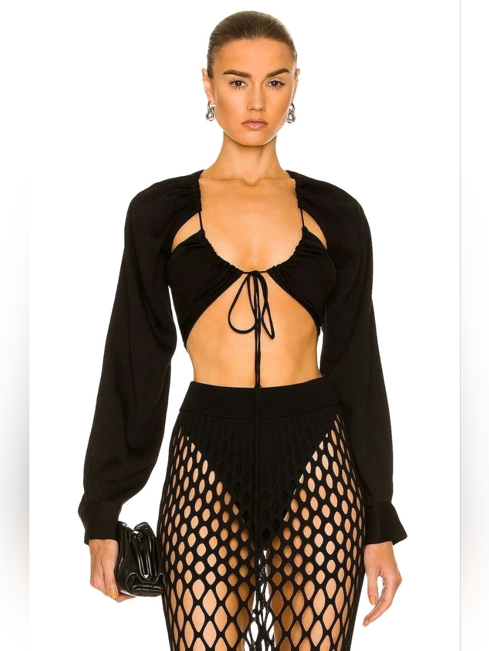 Christopher Esber Ruched Floating Sleeve Top in black US2/XS